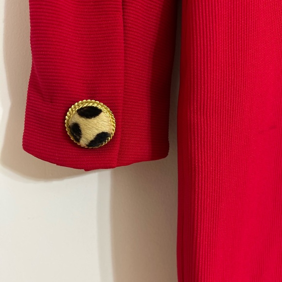 Vintage 80’s Kathryn Dianos dress red bodycon zebra fur buttons party cocktail - Picture 8 of 8